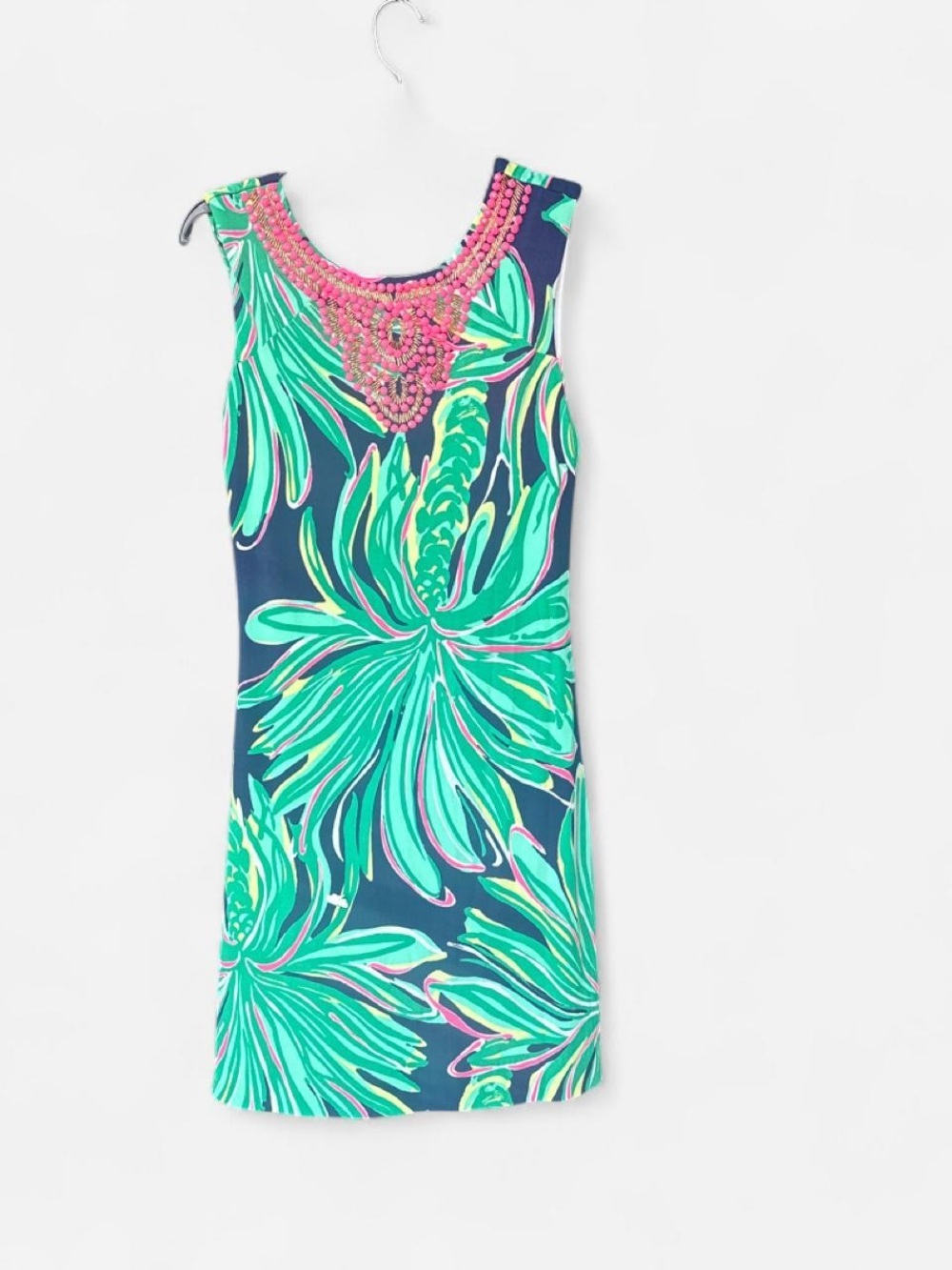 Lilly Pulitzer Navy Floral Beaded Tank Dress - Green & Pink